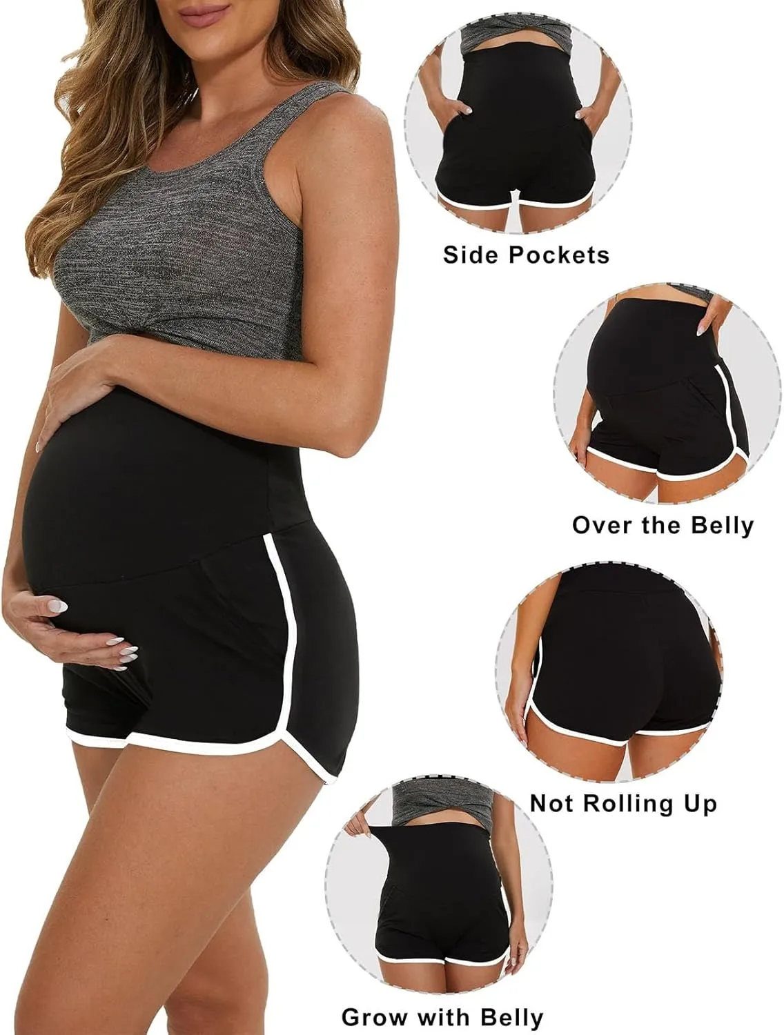Women's Maternity Shorts Over Belly Pregnancy Lounge Workout Running Pajama Lightweight Sleep Shorts with Pockets