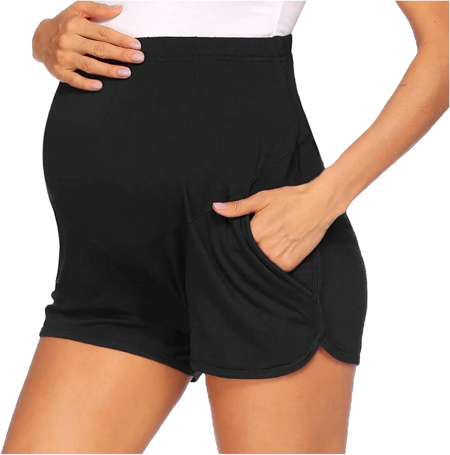 Women's Maternity Shorts Over Belly Pregnancy Lounge Workout Running Pajama Lightweight Sleep Shorts with Pockets