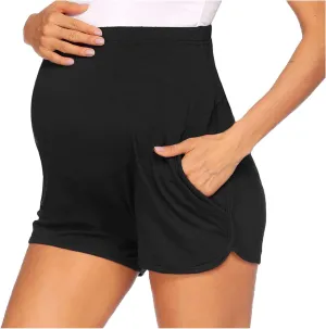 Women's Maternity Shorts Over Belly Pregnancy Lounge Workout Running Pajama Lightweight Sleep Shorts with Pockets