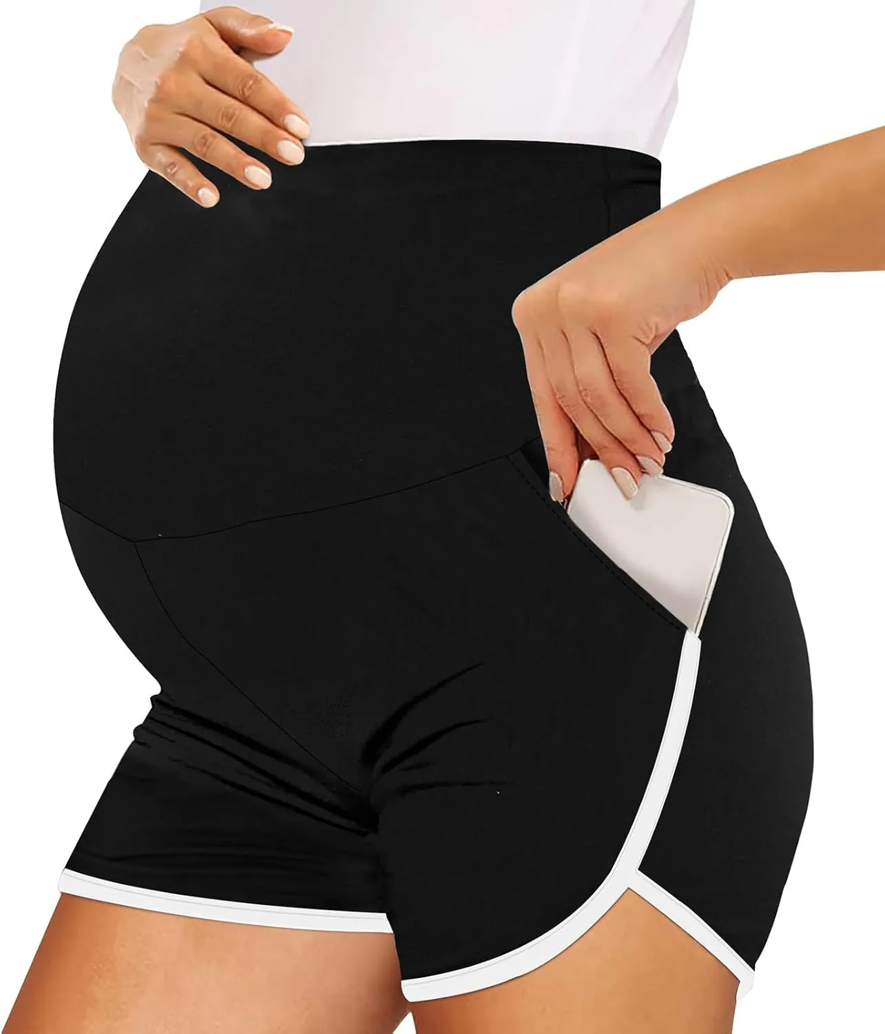 Women's Maternity Shorts Over Belly Pregnancy Lounge Workout Running Pajama Lightweight Sleep Shorts with Pockets