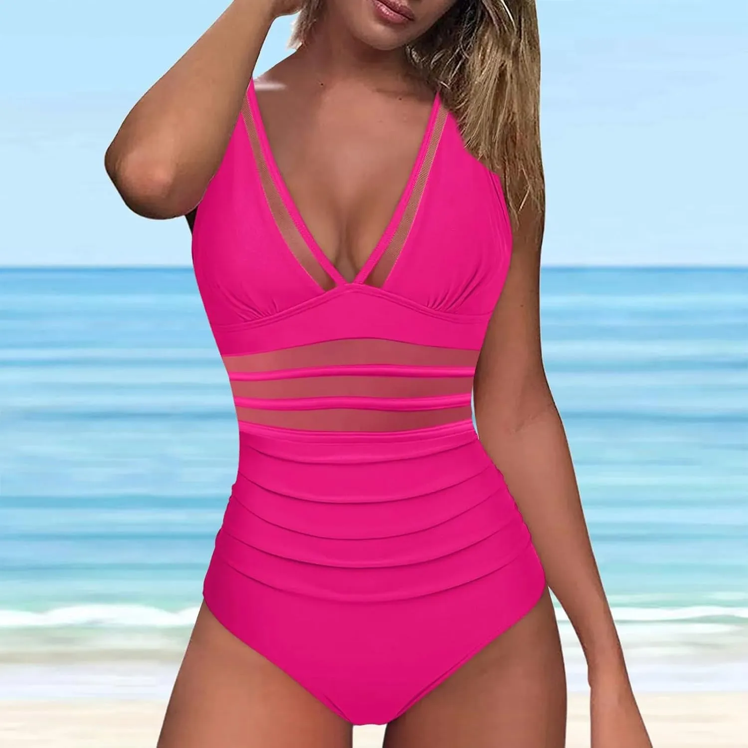 Women's One Piece Swimsuit Split Flower Print Large Fashion Split Swimsuit with High Waisted Bottom One Piece