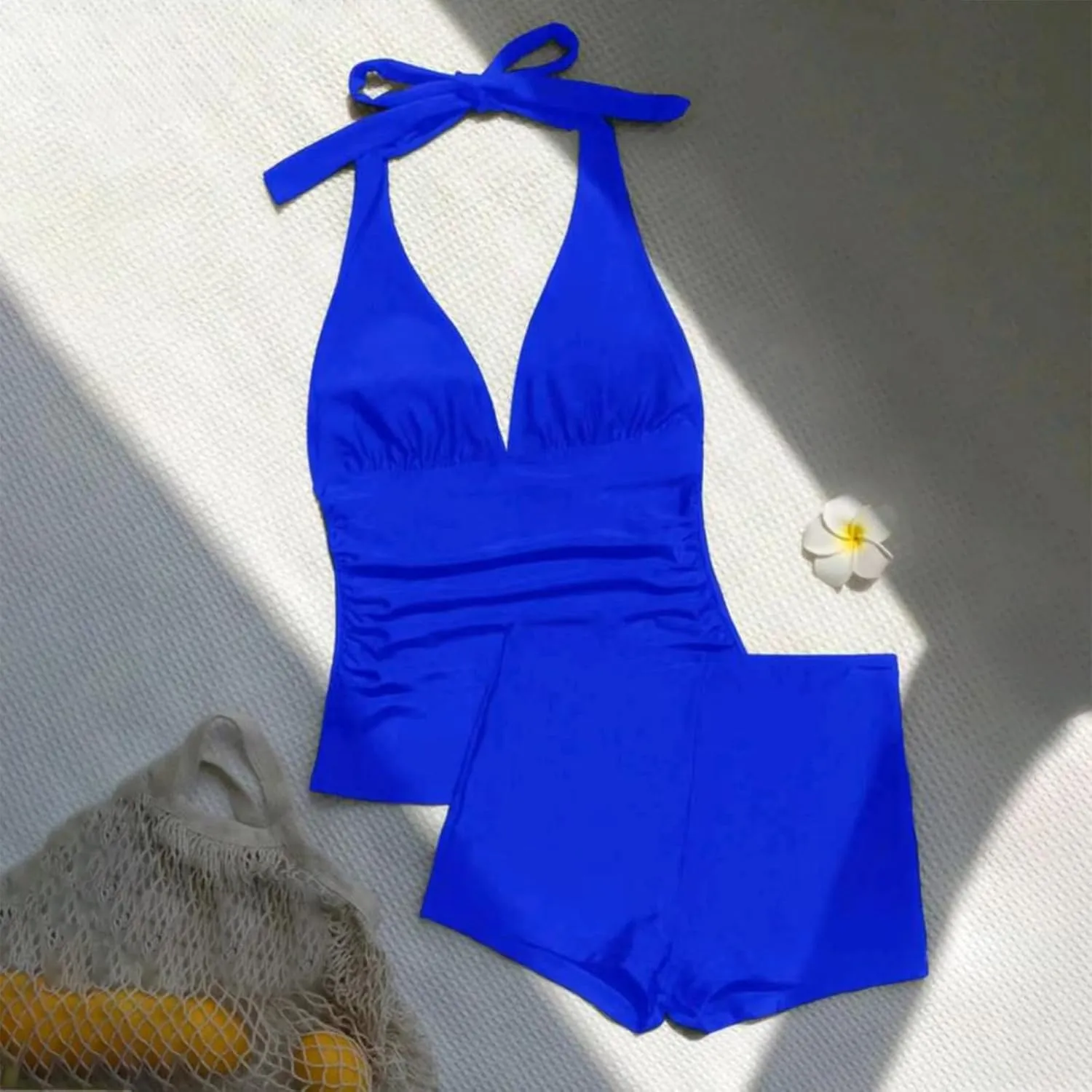 Women's One Piece Swimsuits Halter Tummy Control Bathing Suits Deep V Neck Backless Swimwear Solid Slimming Beachwear
