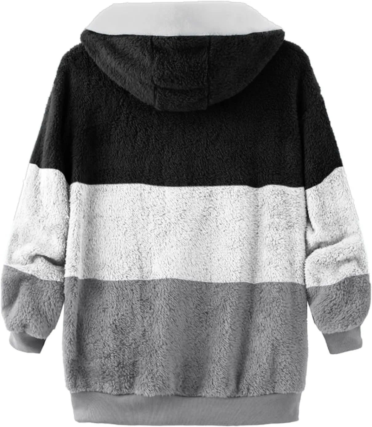 Women's Plus Size Winter Coats Loose Large Plush Multicolor Paneled Hooded Zip Jacket Coats