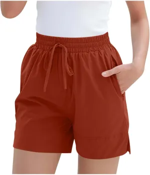 Womens Quick Dry Gym Shorts Summer Elastic Waist Workout Short Pants Loose Casual Side Slit Shorts with Zipper Pocket