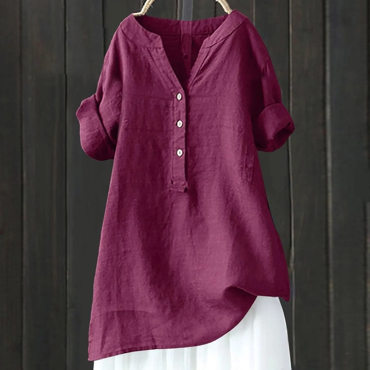 Women's Short Sleeve Cotton Linen Shirts Casual Crewneck Oversized T Shirts Solid Loose Summer Tee Top