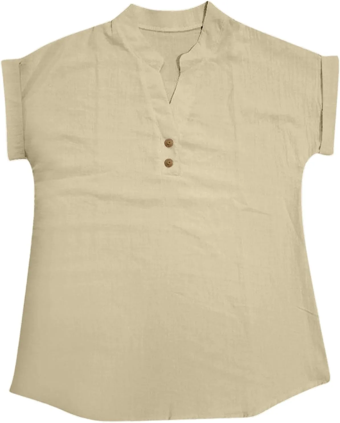 Womens Short Sleeve Cotton Linen Shirts Casual V Neck Dressy T-Shirt Boho Loose Summer Tshirt