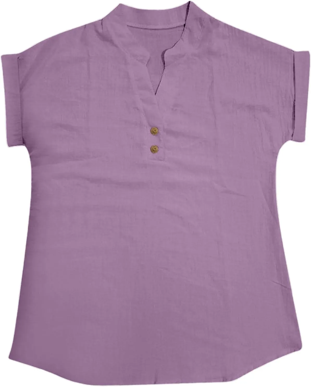 Womens Short Sleeve Cotton Linen Shirts Casual V Neck Dressy T-Shirt Boho Loose Summer Tshirt