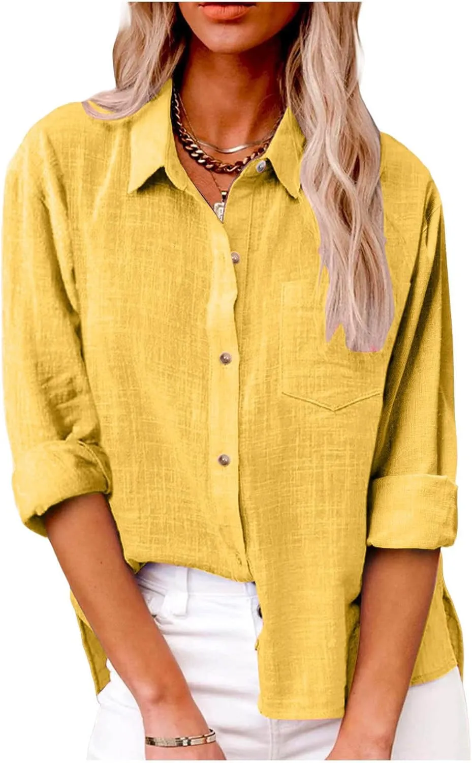 Womens Short Sleeve Linen Shirt Casual Crew Neck Dressy T-Shirt Plain Solid Loose Summer Tee Top