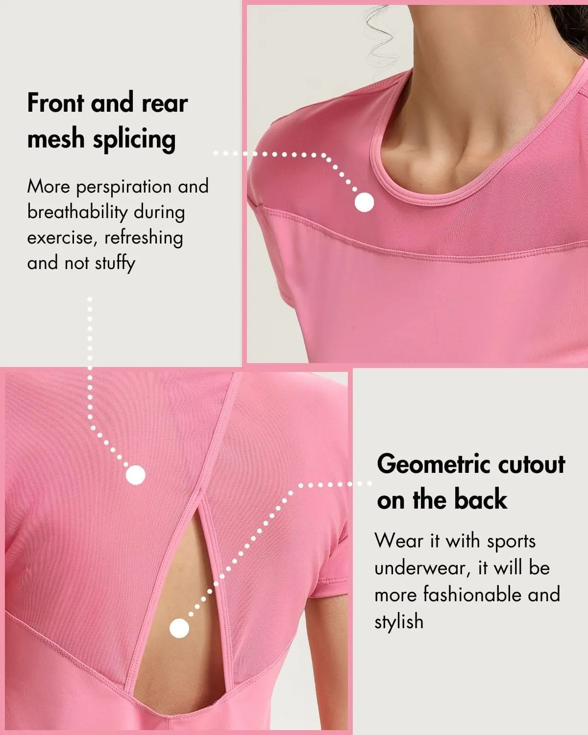 Womens Short Sleeve Mesh Athletic Tops Open Back Workout Running Tank Tops