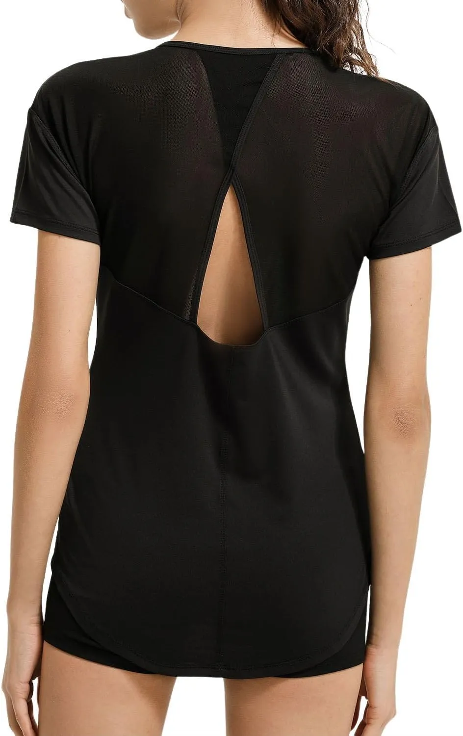 Womens Short Sleeve Mesh Athletic Tops Open Back Workout Running Tank Tops