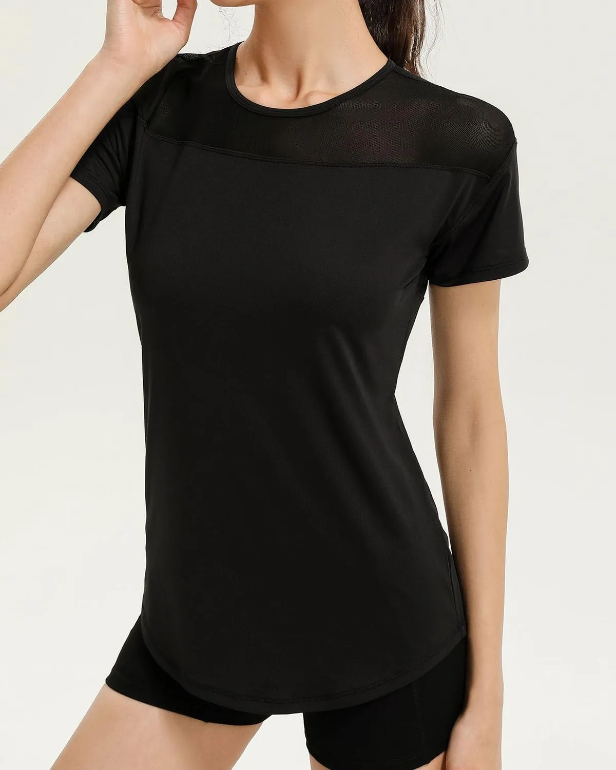 Womens Short Sleeve Mesh Athletic Tops Open Back Workout Running Tank Tops