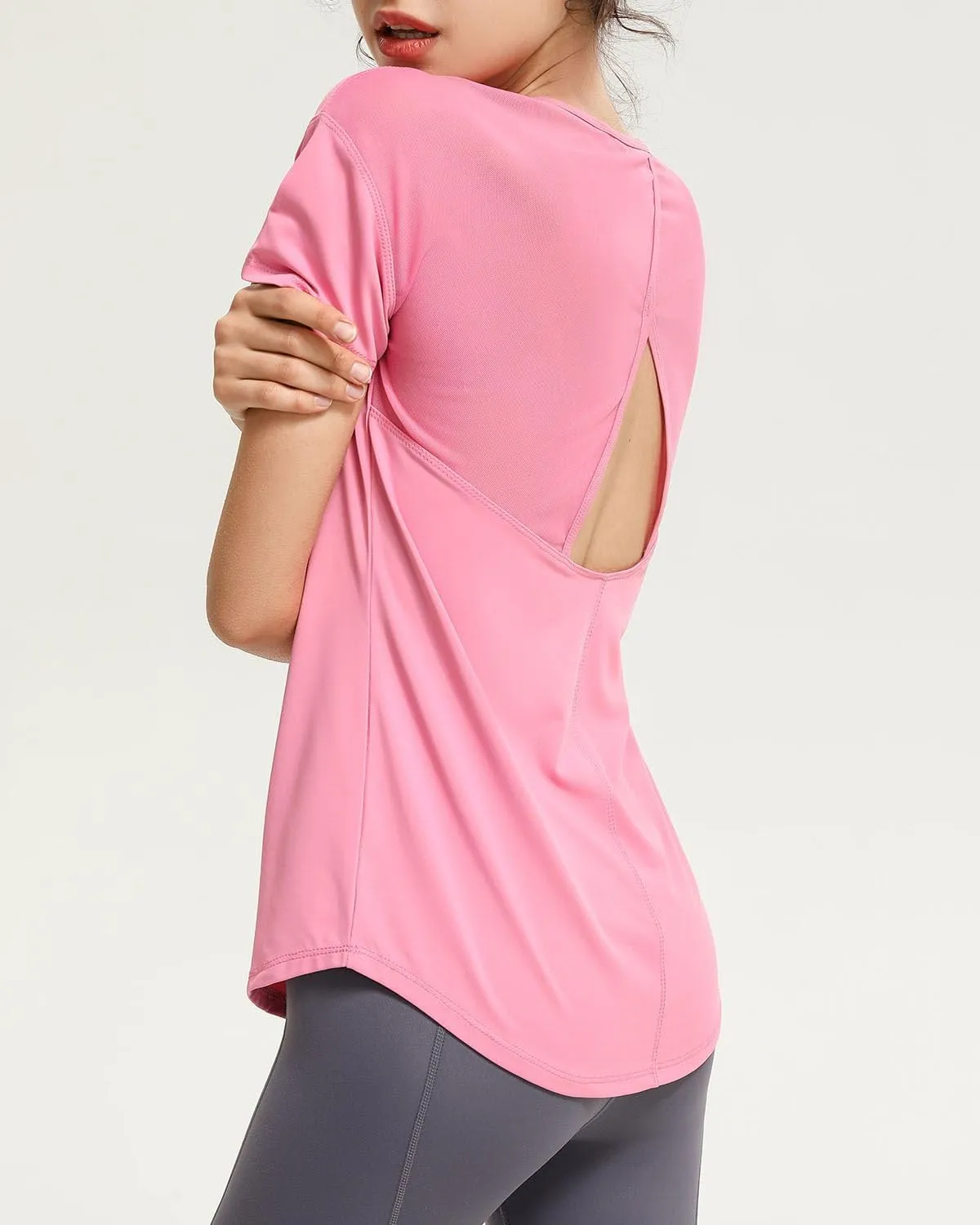 Womens Short Sleeve Mesh Athletic Tops Open Back Workout Running Tank Tops