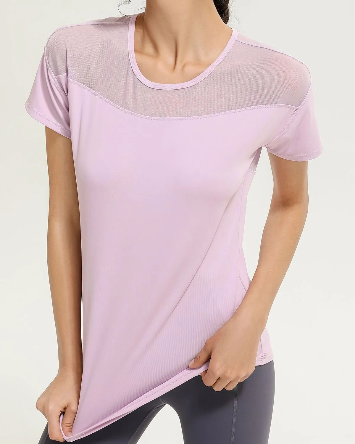 Womens Short Sleeve Mesh Athletic Tops Open Back Workout Running Tank Tops