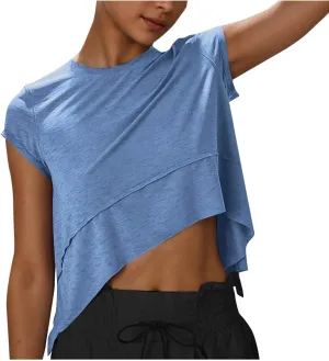 Women's Short Sleeve Workout Shirts Crewneck Sports Yoga Running Flowy Summer Tops Solid Color Basic Tee