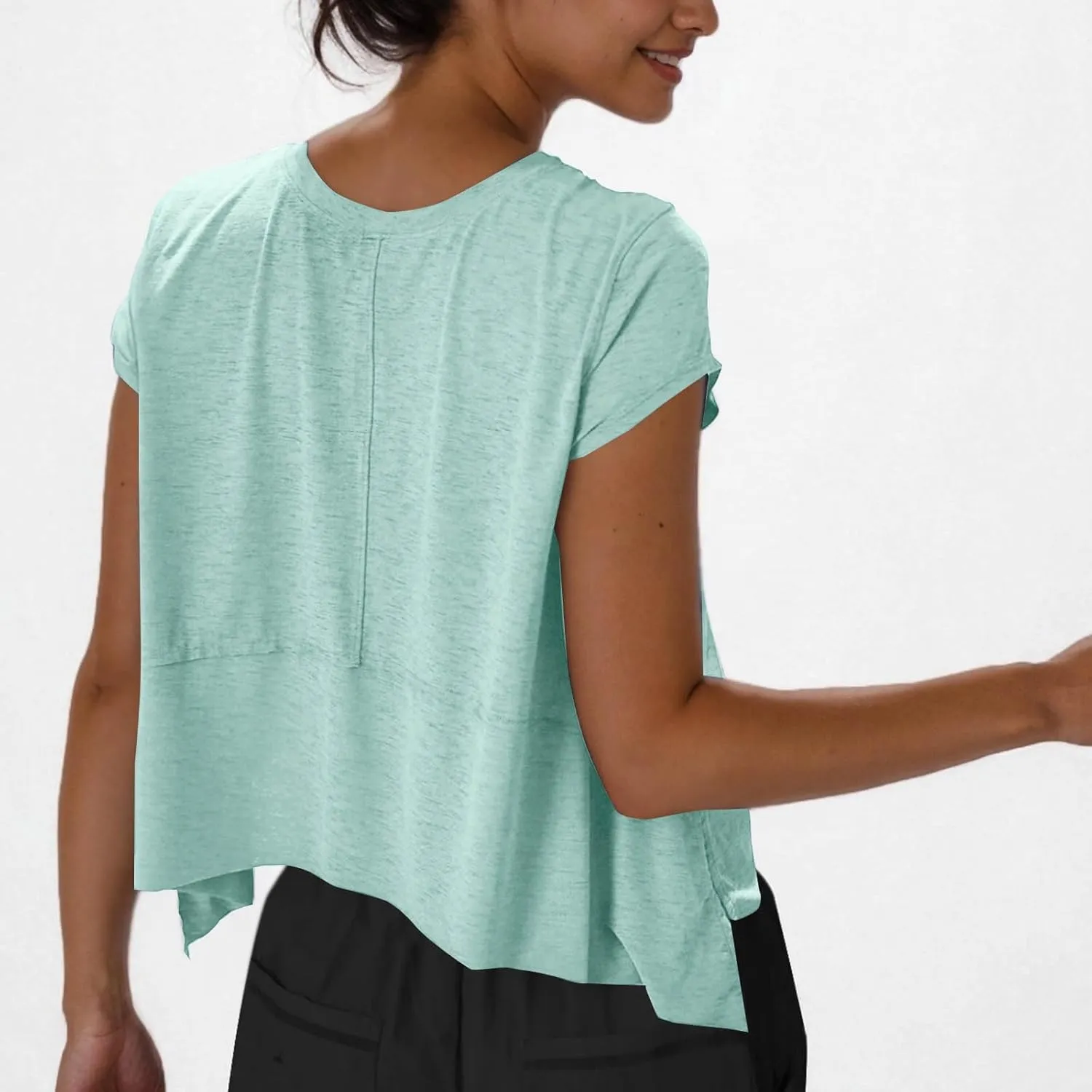 Women's Short Sleeve Workout Shirts Crewneck Sports Yoga Running Flowy Summer Tops Solid Color Basic Tee