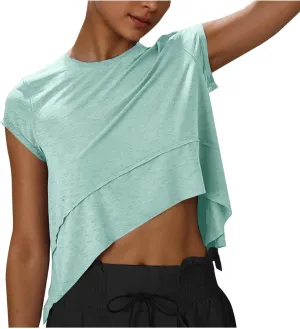 Women's Short Sleeve Workout Shirts Crewneck Sports Yoga Running Flowy Summer Tops Solid Color Basic Tee
