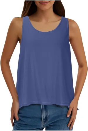 Womens Sleeveless Workout Shirts Sexy Open Back Activewear Athletic Clothes Round Neck Sports Yoga Tank Tops