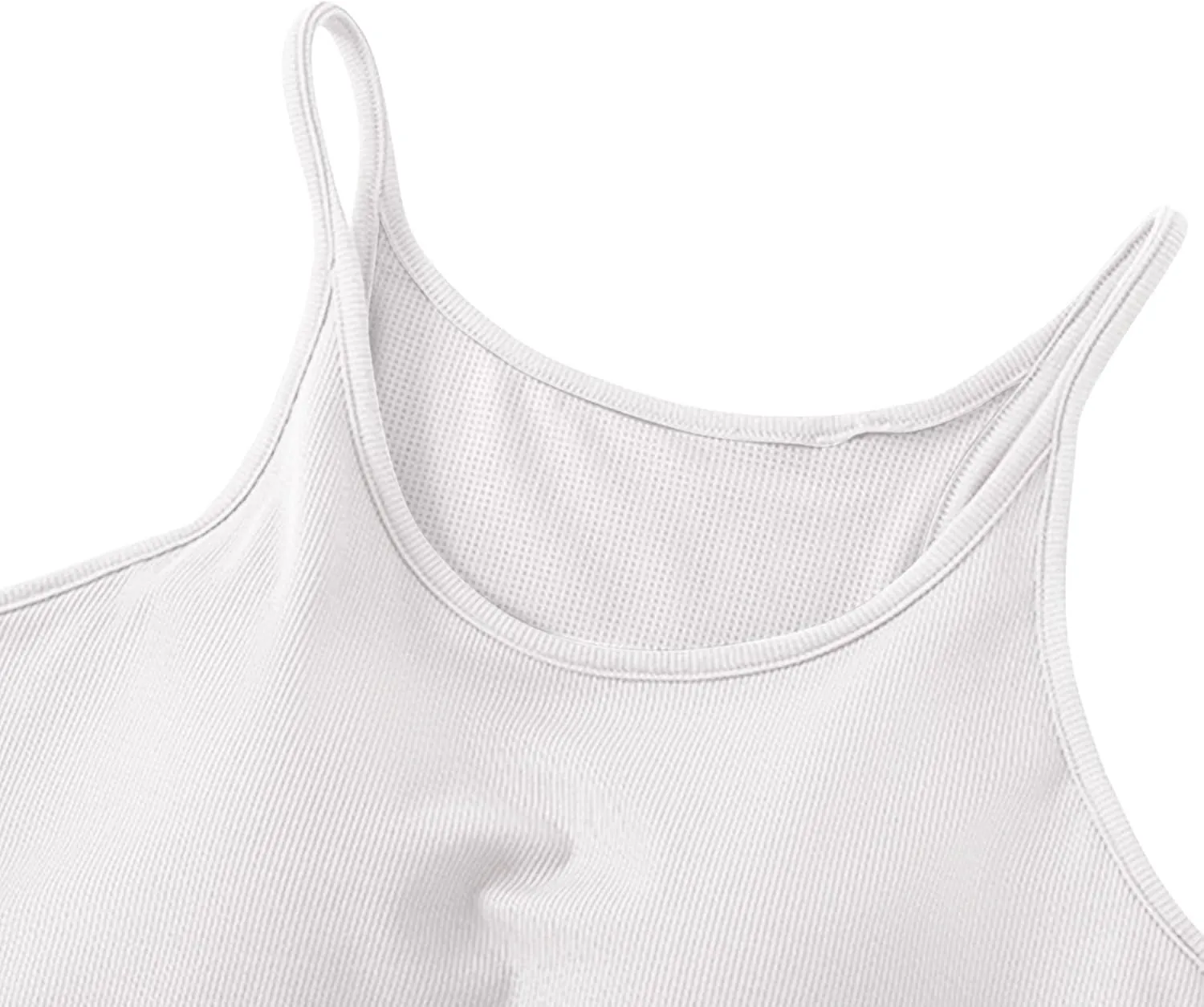 Women's Spaghetti Strap Camisole Ribbed Tank Tops with Built-in Bra Sleeveless Slim Fitted Basic Crop Tee Shirts