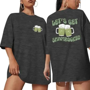 Women's St Patrick's Day Trendy Oversized T-Shirt Lucky Irish Shamrock Paddy's Day Graphic Tees Tops