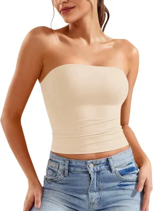 Womens Strapless Tube Tops Sexy Sleeveless Backless Bandeau Shirts Going Out Crop Top Cute 2025 Summer Clothes