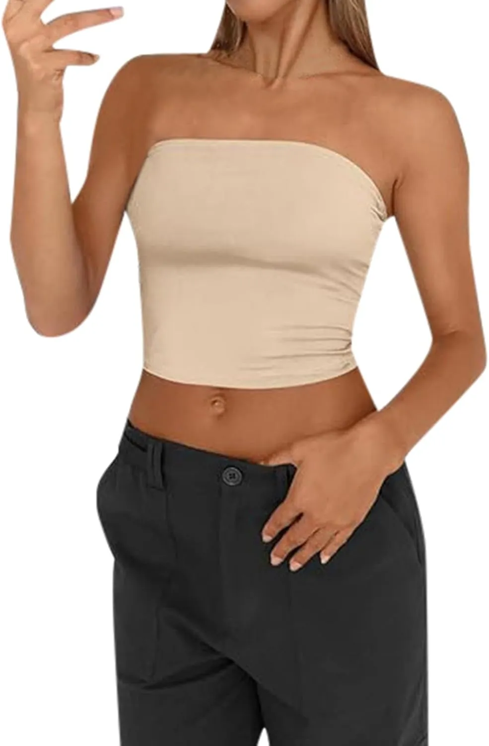 Womens Strapless Tube Tops Sexy Sleeveless Backless Bandeau Shirts Going Out Crop Top Cute 2025 Summer Clothes