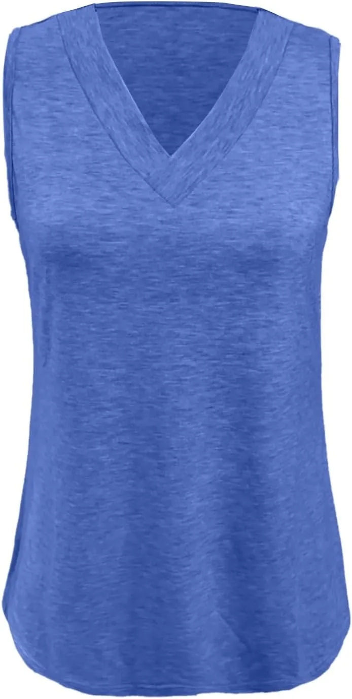 Womens Summer Tank Top Solid Color 2025 Vacation Sleeveless V Neck Loose Tee Beach Clothes Fashion Outfits