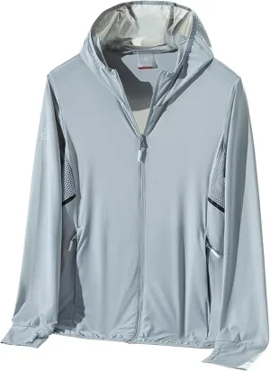 Womens Sun Shirts Splicing Side Mesh Long Sleeve Hiking Jacket Full Zip UPF 50  Protection Hoodie with Zipper Pocket