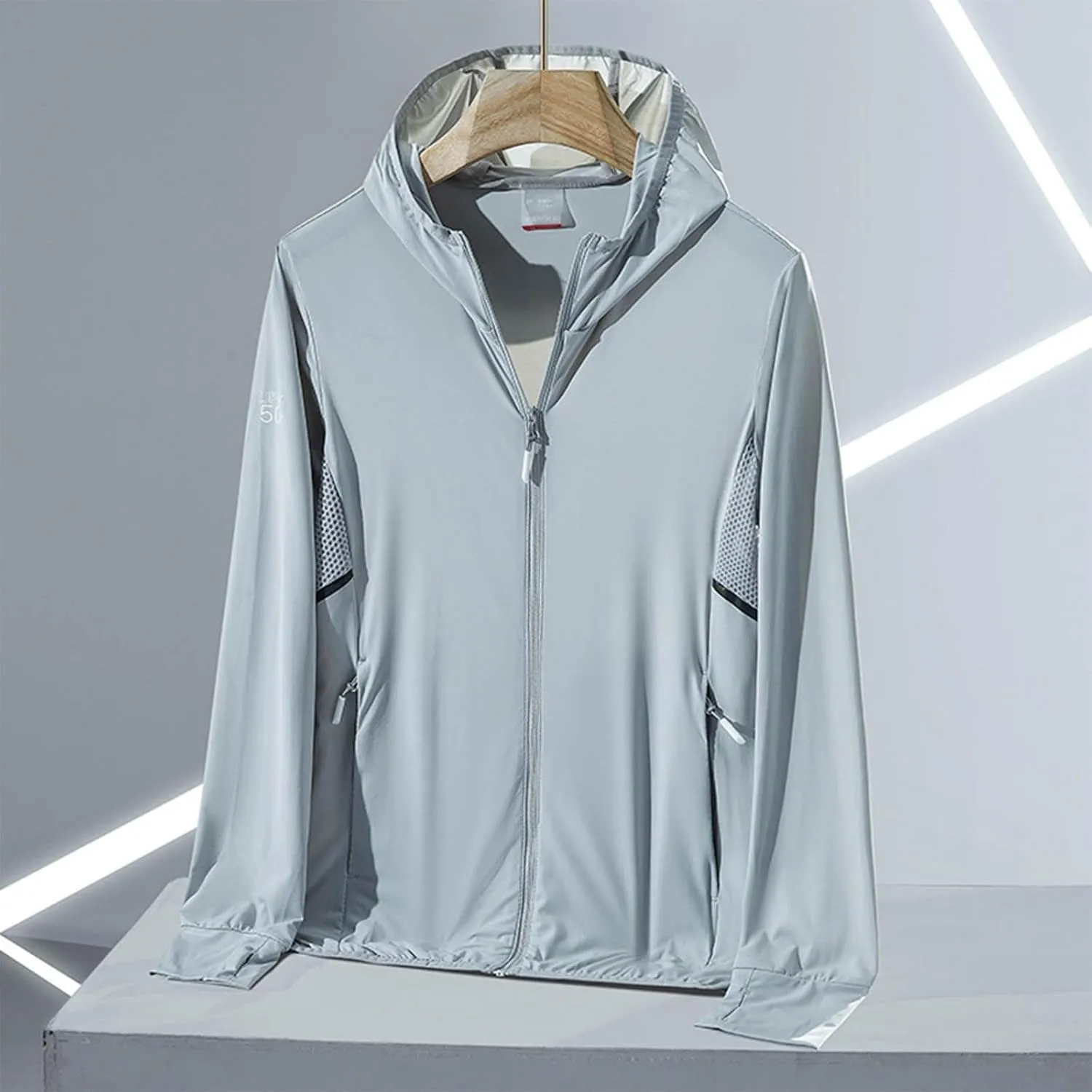 Womens Sun Shirts Splicing Side Mesh Long Sleeve Hiking Jacket Full Zip UPF 50  Protection Hoodie with Zipper Pocket