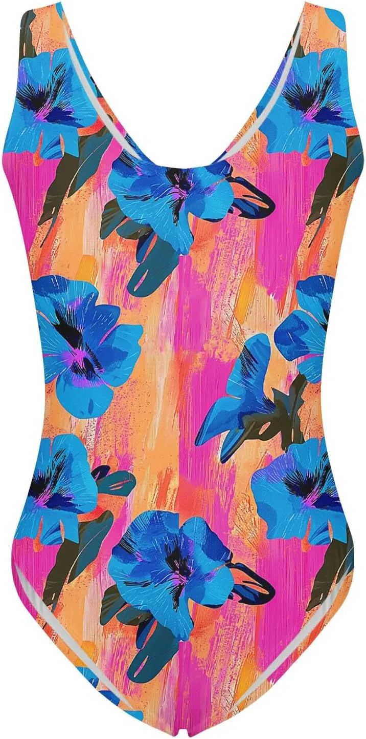 Women's Swimsuit One Piece Tummy Control Bathing Suit Tie Dye Slimming Swimwear Wire-Free Backless Push Up Swim Suits