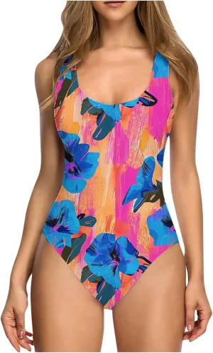 Women's Swimsuit One Piece Tummy Control Bathing Suit Tie Dye Slimming Swimwear Wire-Free Backless Push Up Swim Suits
