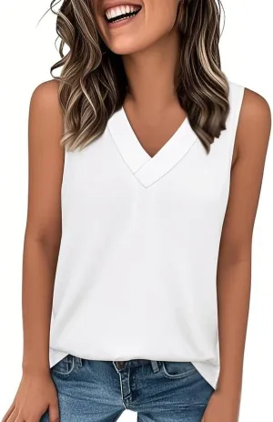 Womens Tank Tops 2025 Sleeveless Summer Vacation Beach Tees Shirts V Neck Basic Shirts