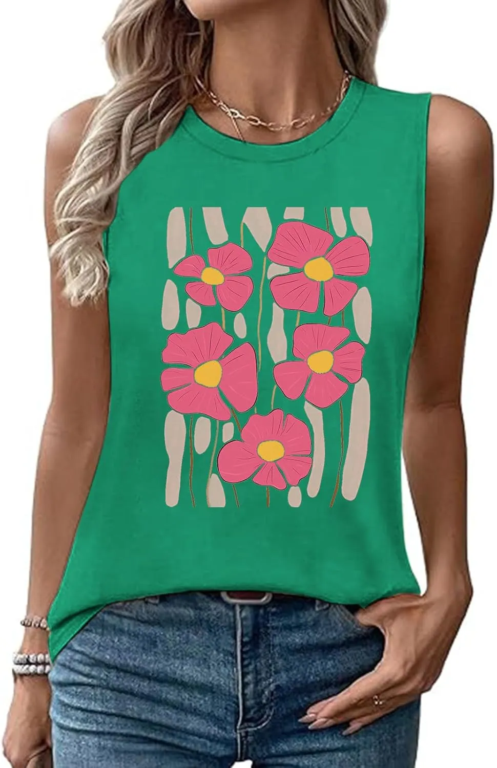 Womens Tank Tops Loose Fit Summer Cute Graphic Sleeveless Shirts Workout Basic Tunic Fashion Outfits