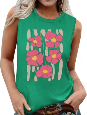 Womens Tank Tops Loose Fit Summer Cute Graphic Sleeveless Shirts Workout Basic Tunic Fashion Outfits