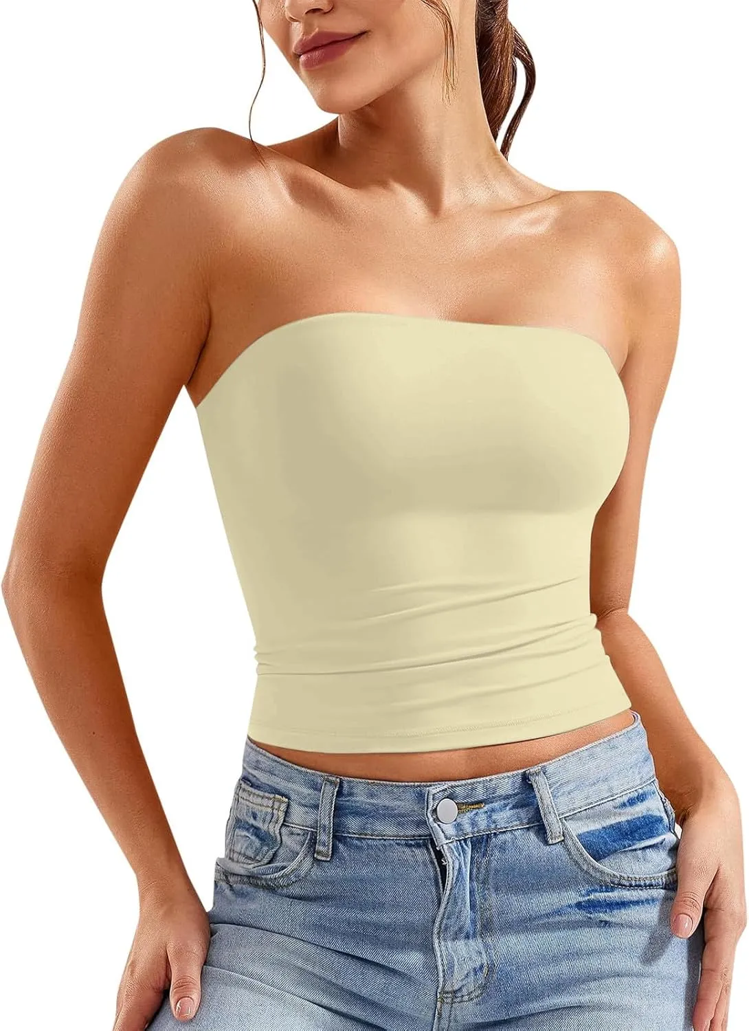 Women's Tube Top Strapless Crop Top Basic Backless Sleeveless Bandeau Going Out Party Y2K 2025 Summer Clothes