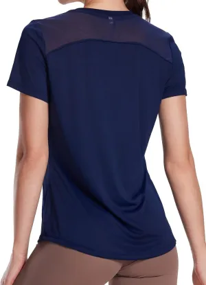Women's UPF50  Mesh Workout Top - Soft Breathable Crew Neck Short Sleeve for Yoga Gym & Casual Summer Athletic