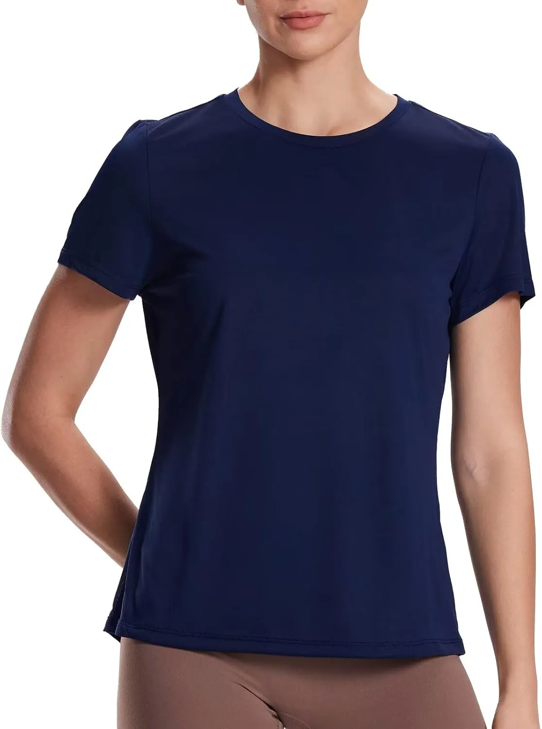 Women's UPF50  Mesh Workout Top - Soft Breathable Crew Neck Short Sleeve for Yoga Gym & Casual Summer Athletic