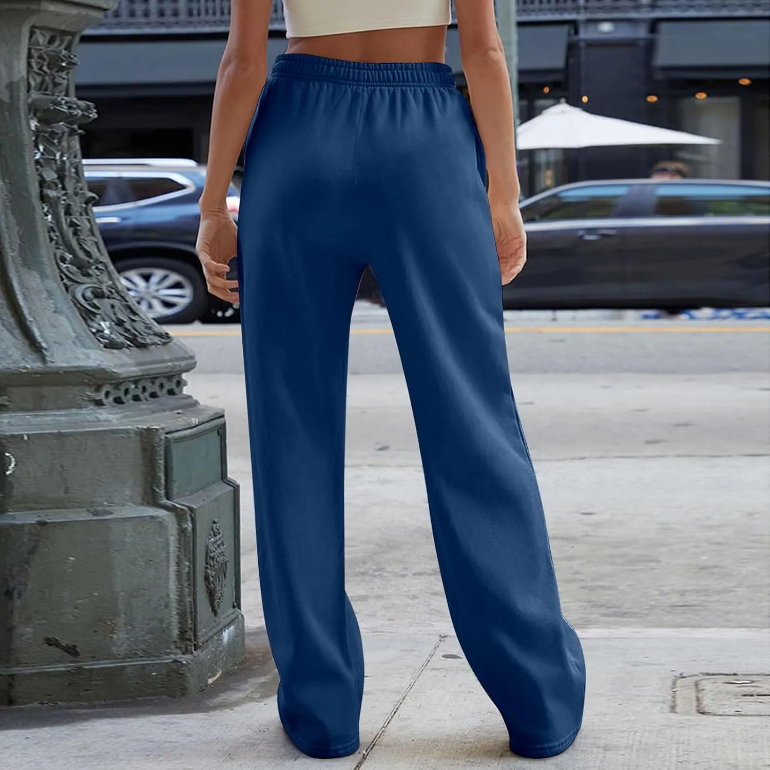 Women's Wide Leg Sweatpants Trendy Interior Drawstring Baggy Sweatpants Y2K Straight Leg Sweatpants with Pockets