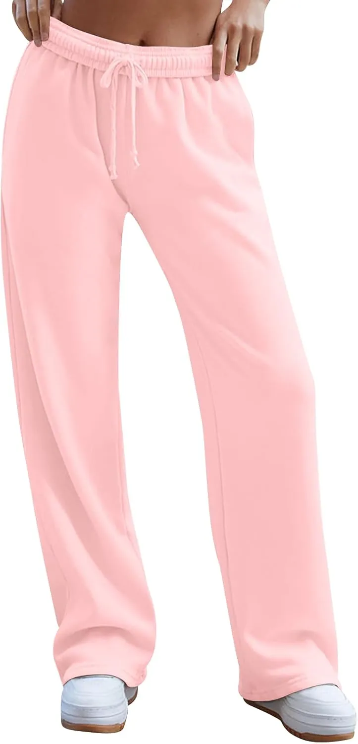 Women's Wide Leg Sweatpants Trendy Interior Drawstring Baggy Sweatpants Y2K Straight Leg Sweatpants with Pockets
