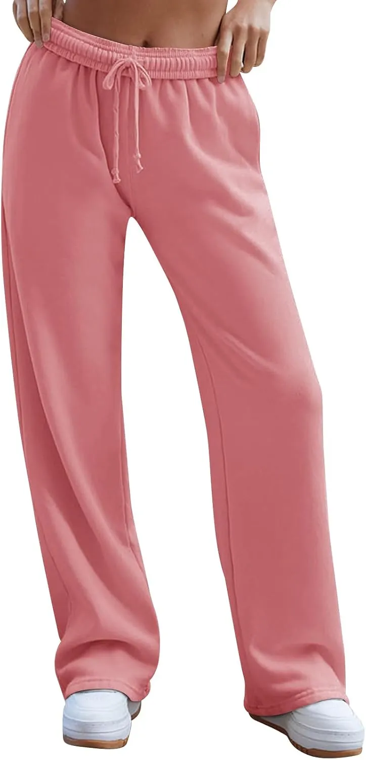 Women's Wide Leg Sweatpants Trendy Interior Drawstring Baggy Sweatpants Y2K Straight Leg Sweatpants with Pockets