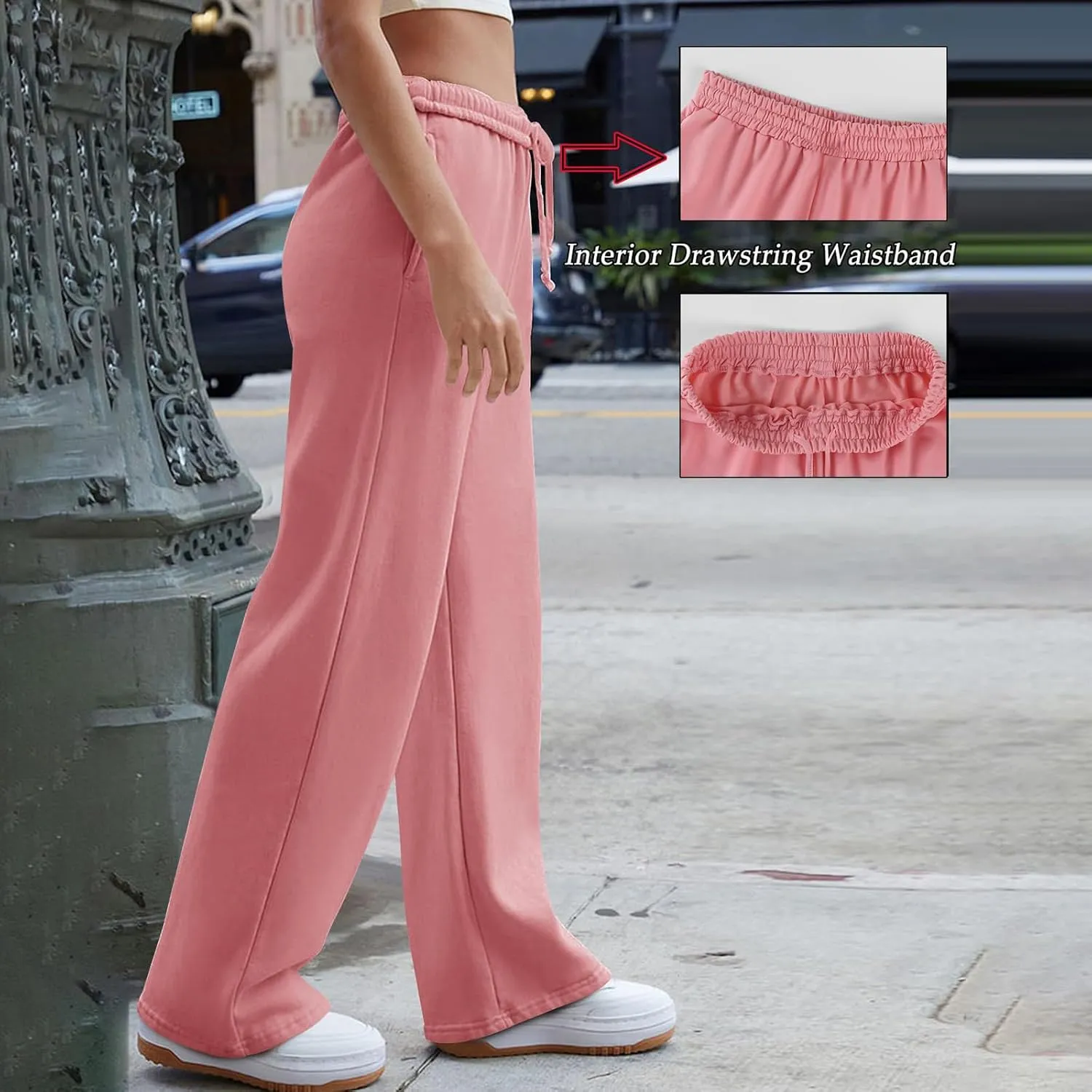 Women's Wide Leg Sweatpants Trendy Interior Drawstring Baggy Sweatpants Y2K Straight Leg Sweatpants with Pockets