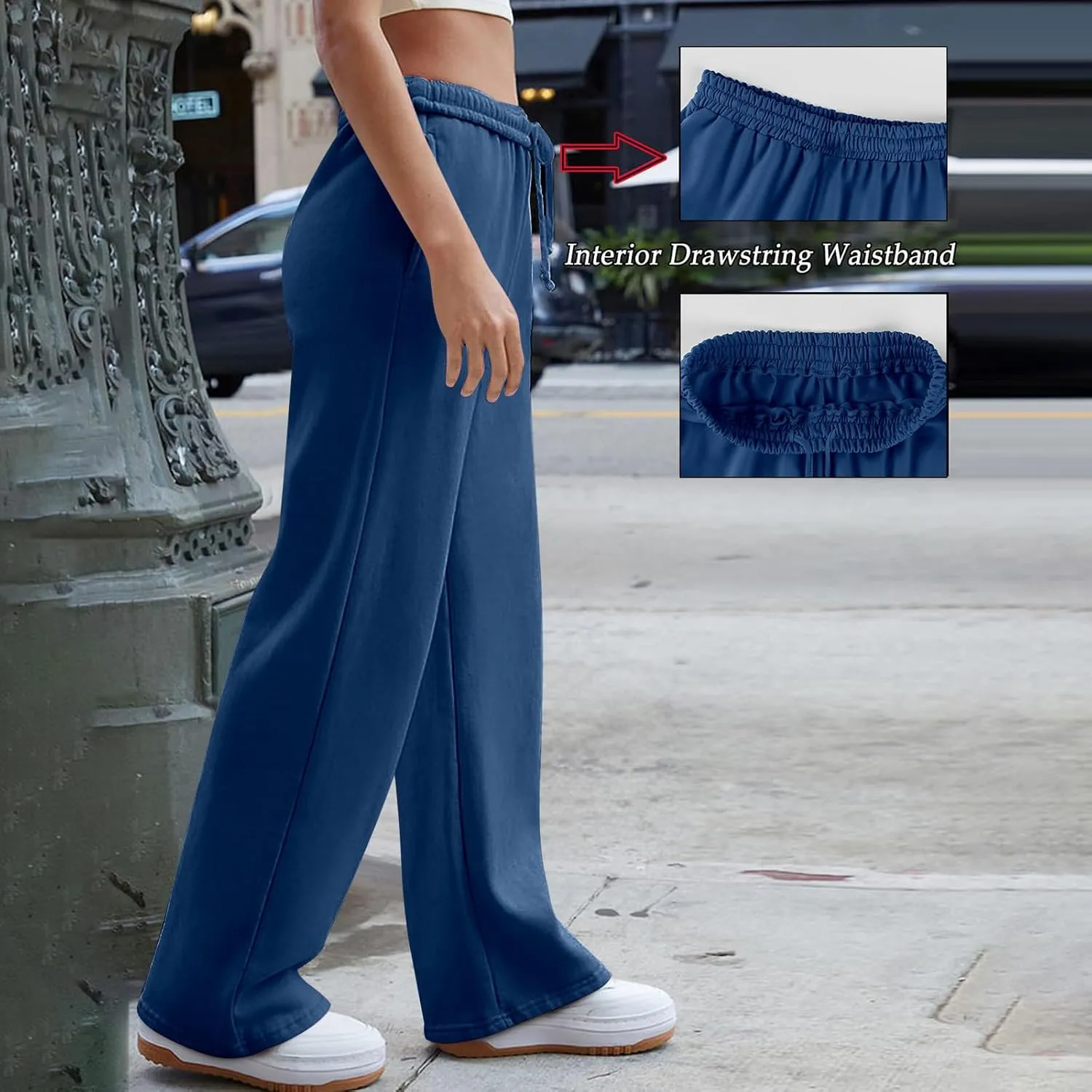 Women's Wide Leg Sweatpants Trendy Interior Drawstring Baggy Sweatpants Y2K Straight Leg Sweatpants with Pockets