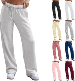 Women's Wide Leg Sweatpants Trendy Interior Drawstring Baggy Sweatpants Y2K Straight Leg Sweatpants with Pockets