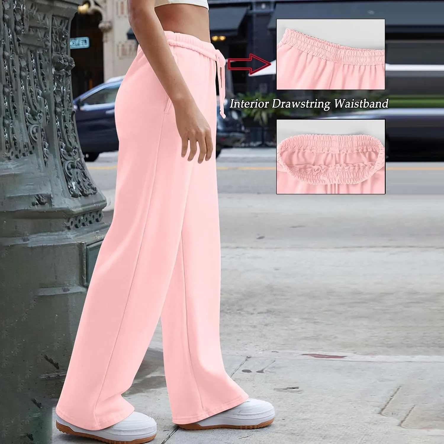 Women's Wide Leg Sweatpants Trendy Interior Drawstring Baggy Sweatpants Y2K Straight Leg Sweatpants with Pockets