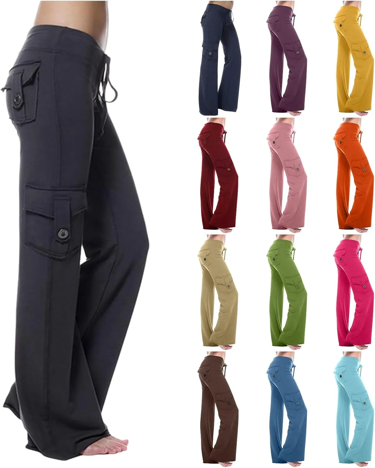 Womens Wide Leg Yoga Pants Cargo Wide Leg Trouser Yoga Pants Plus Size Flare Leggings Bootcut Yoga Pants with Pockets