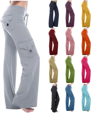 Womens Wide Leg Yoga Pants Cargo Wide Leg Trouser Yoga Pants Plus Size Flare Leggings Bootcut Yoga Pants with Pockets