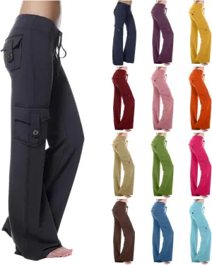 Womens Wide Leg Yoga Pants Cargo Wide Leg Trouser Yoga Pants Plus Size Flare Leggings Bootcut Yoga Pants with Pockets