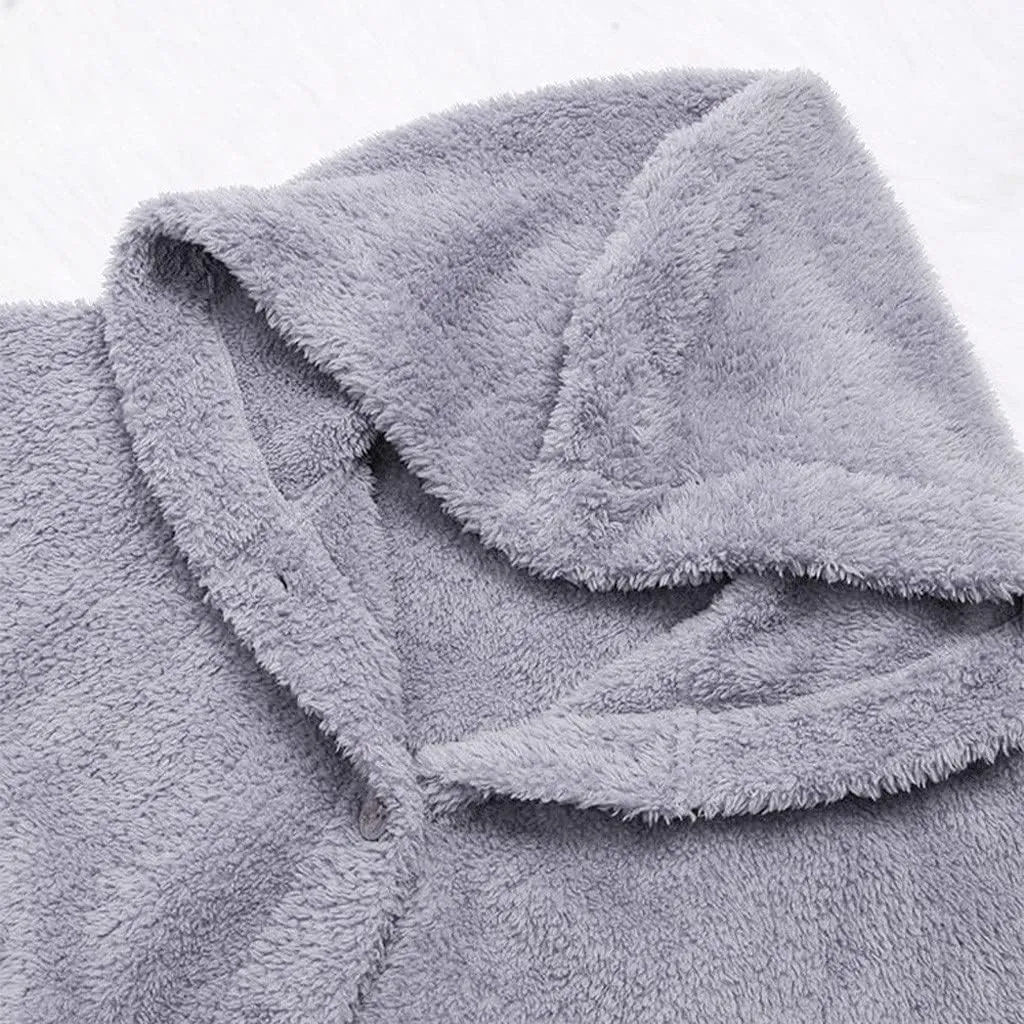 Women's Winter Jackets Plus Size Button Plush Tops Hooded Loose Cardigan Wool Coat Jacket Jackets