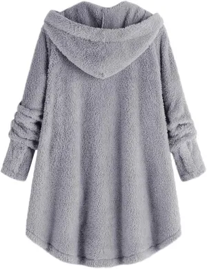 Women's Winter Jackets Plus Size Button Plush Tops Hooded Loose Cardigan Wool Coat Jacket Jackets