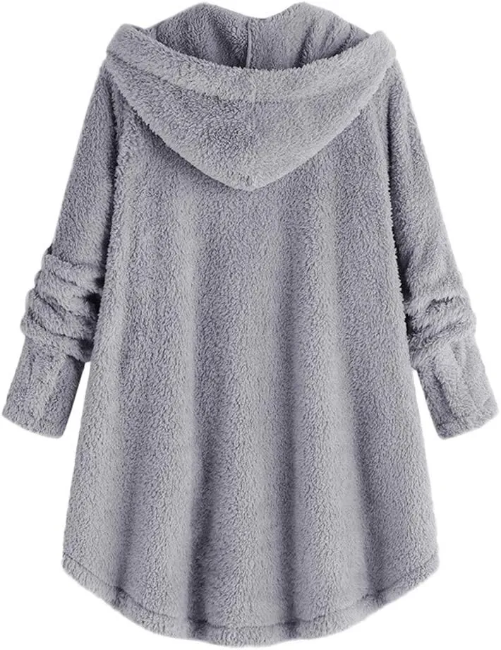 Women's Winter Jackets Plus Size Button Plush Tops Hooded Loose Cardigan Wool Coat Jacket Jackets