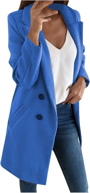 Wool Coats for Women Notch Lapel Double Breasted Mid Long Trench Coat Plus Size Pea Overcoat Winter Jacket
